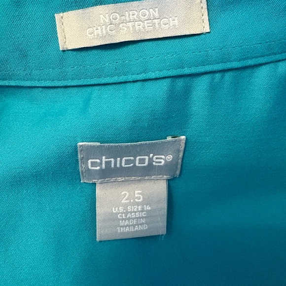 Chico's No Iron Chic Stretch Teal Button-Down Shirt 16 - Picture 5 of 7